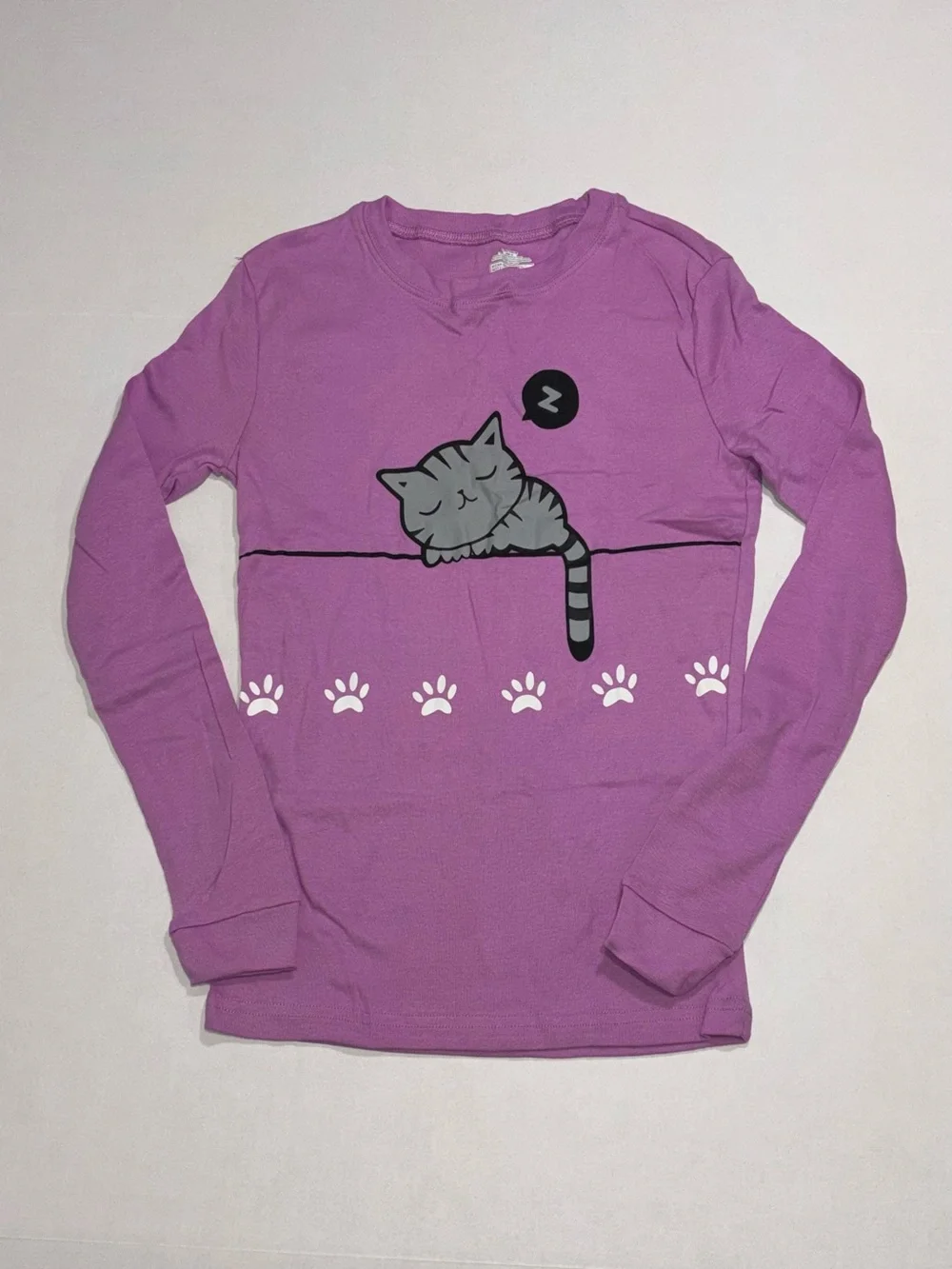 Family Feeling Girls 14 Purple 2-Piece Cat Print Long Sleeve Cotton Knit PJs